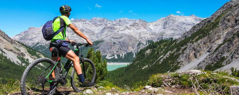 Allianz - person on bicycle with mountain landscape