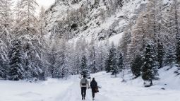 couple hiking in winter