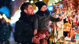 father and son traveling together for the holidays