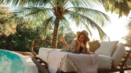 woman by the pool