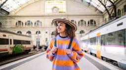 traveler in train station