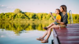 mother and son on vacation